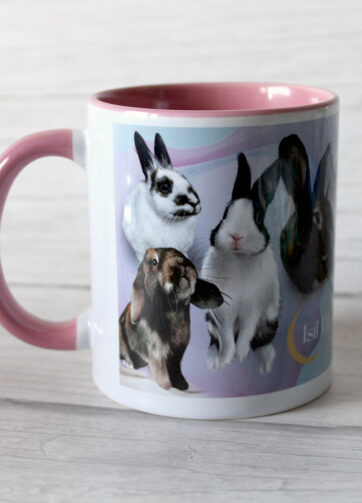 Kubek firmowy z królikami różowy