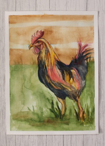 Akwarela przedstawiająca koguta