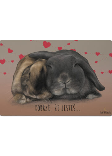 Magnes dekoracyjny z dwoma przytulonymi królikami na tle serduszek