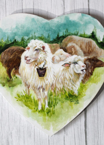 Obraz w kształcie serca - Owce